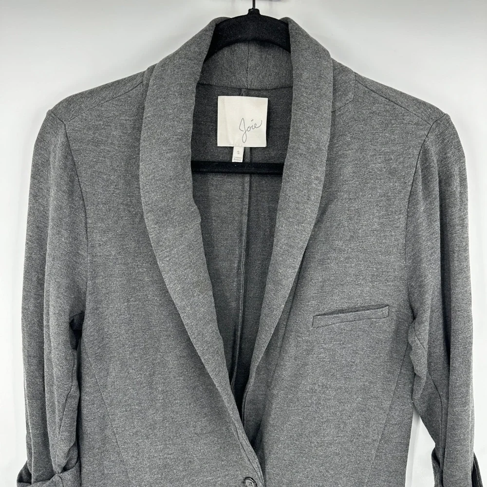 Joie Charcoal Grey‎ Knit Blazer Shawl Collar Roll Tab Sleeve Women's Size S